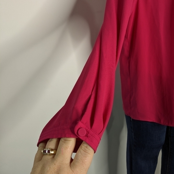 J Crew Factory pink 1/2 button ruffle neck long sleeve blouse 12 - Picture 4 of 9